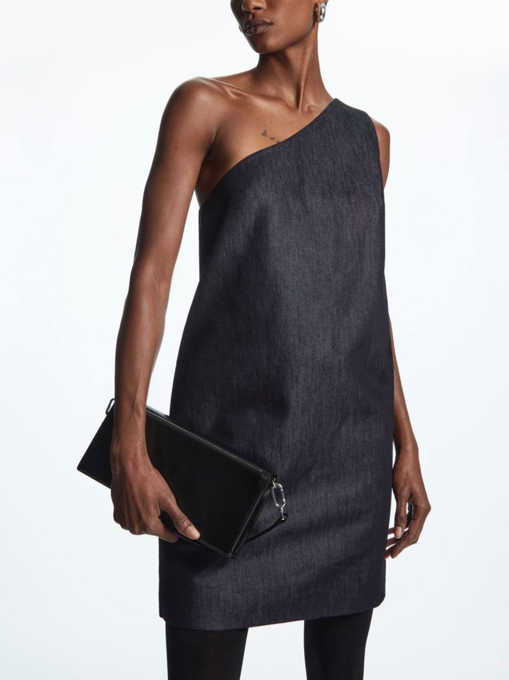 COS One-Shoulder Denim Mini Dress Chic Minimal neutral contemporary NWT 6